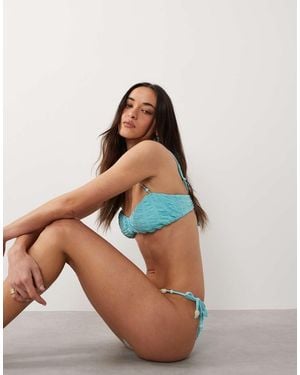 Miss Selfridge Shirred Faux Pearl Detail Bikini Top - Blue