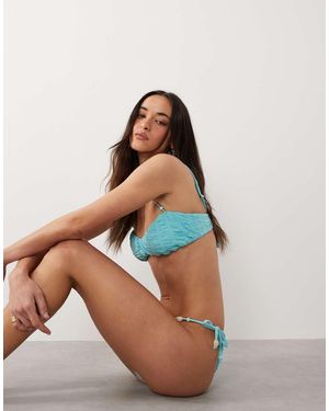 Miss Selfridge Top Bikini Turchese Arricciato Con Perle Sintetiche - Blu