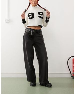 Monki peggy Loose baggy Fit Low Rise Jeans - Black