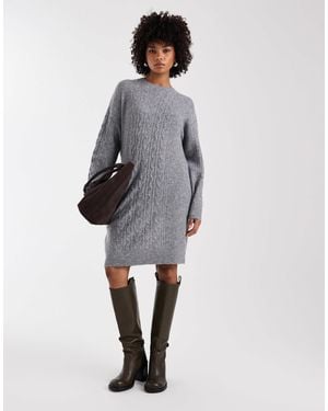 Pieces Cable Knitted Mini Dress - Gray