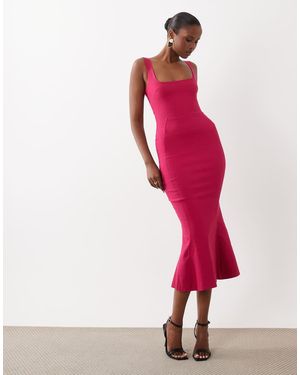 Vesper Mouwloze Midi Jurk Van Bengaline Met Vierkante Halslijn En Fishtail - Roze