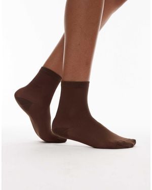 TOPSHOP Sheer Ribbed Socks - Brown