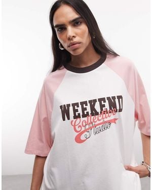 ASOS Weekend Collective Raglan Tee With Pink Graphic - White