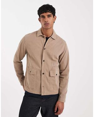 ASOS Twill Overshirt With Badge Detail - Natural