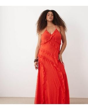 Forever New Maxi Jurk Van Kant Met Halternek En Ruches - Rood