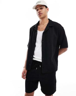 Pull&Bear Camicia Nera Testurizzata A Righe - Nero