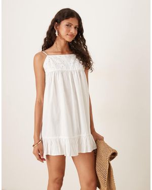 Pimkie Broderie Low Back Ruffle Mini Dress - White
