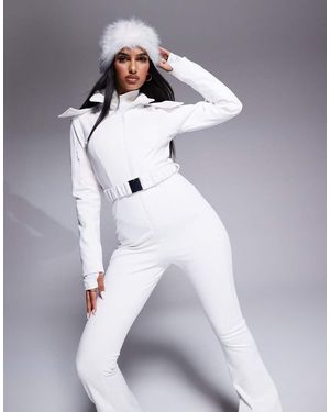 ASOS 4505 Ski & Snow 4505 Ski Belted Ski Suit With Slim Kick Leg And Faux Fur Hood - White
