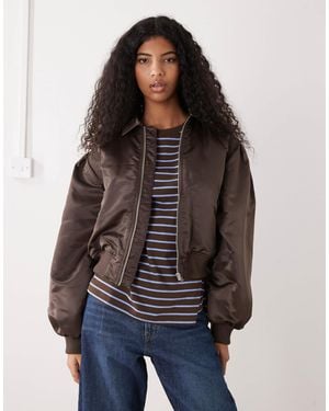 Monki Ruched Back Bomber Jacket - Blue