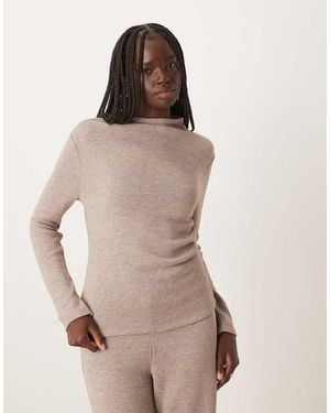 Mango Canela Ruched Side Long Sleeve Top Co-Ord - Natural