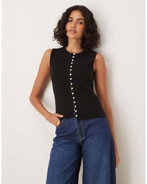 Gina Tricot Knitted Button Down Vest - Blue