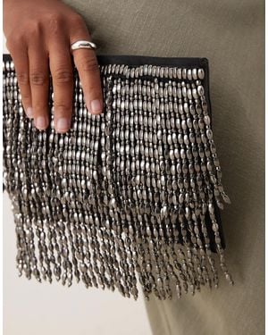 ASOS Metallic Beaded Fringe Clutch Bag - Brown