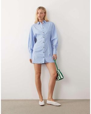 ASOS Mini Shirt Dress With Cinched Waist - Blue