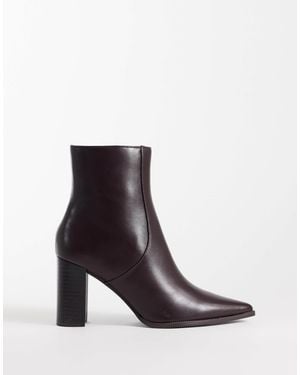 Mango Bottines pointues à talon carré en imitation cuir chocolat - Blanc