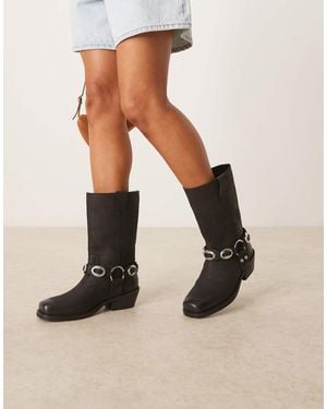 ASOS Chase Leather Boho Harness Knee Boots - Natural