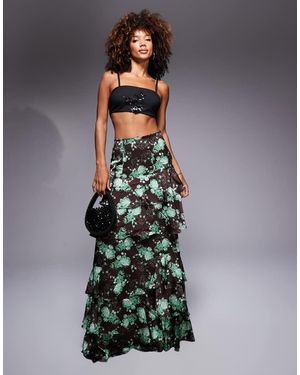 True Decadence Tiered High Waisted Maxi Skirt - Grey