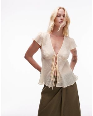 TOPSHOP Tie Front Top - Natural