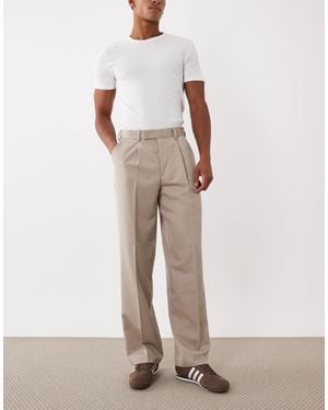 ASOS Wide Leg Dress Pants With Front Pleats - Natural