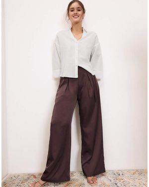 Stradivarius Linen Blend Kimono Sleeve Shirt - White