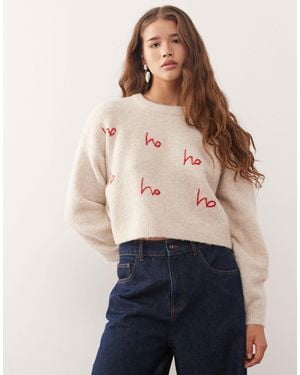 Noisy May Embroidered Christmas Sweater - Blue