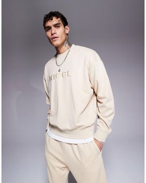 Nicce London Co-Ord Logo Washed Crew Neck Sweat - Natural