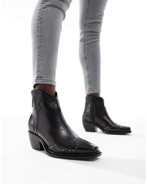 OFF THE HOOK 'Grange' Block Heel High- Ankle Leather Boots - Black