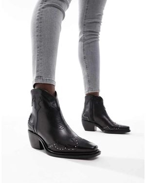 OFF THE HOOK 'Grange' Block Heel High- Ankle Leather Boots - Black