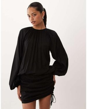 ASOS Vestito Corto Girocollo Con Gonna Arricciata - Nero