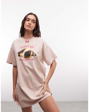 Daisy Street Pyjamajurk Met 'I'M An Indoor Girl'- En Kattenmotief - Roze