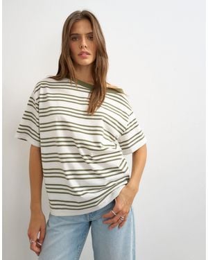 TOPSHOP Gestreiftes t-shirt mit überschnittenen schultern - Mehrfarbig