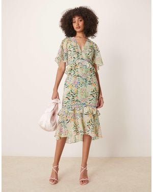 Hope & Ivy Midi Tea Dress With Peplum Waist - Natural