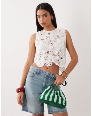 Kiwi & Co Cotton Crochet Flower Singlet Top - White