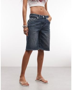 TRUE RELIGION Pantalones Cortos Azules Holgados De Corte Alargado Big T De