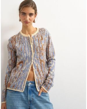 TOPSHOP Strick-cardigan mit animal-muster, gebürstet, mit wolle und mohair - Blau