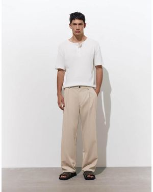 Pull&Bear Tailored Fit Wide Leg Trousers - Black