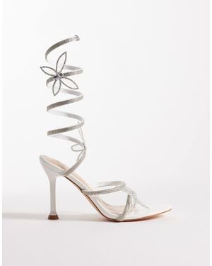 SEQWL Liquorice Embelished Wrap Around Heeled Sandal - White