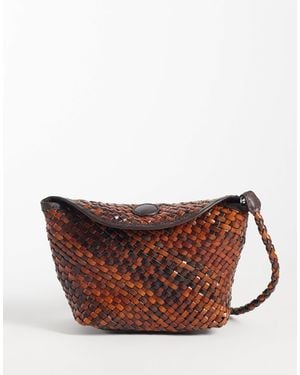 ASOS Weave Mini Two Tone Flap Top Crossbody Bag-brown