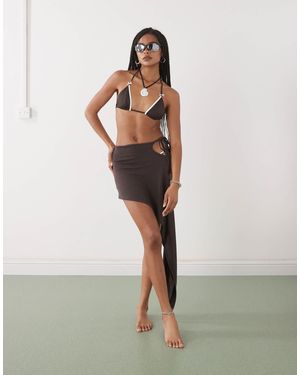 Lioness Moss Tie Side Asymmetric Beach Skirt Co-ord - Brown