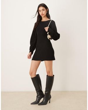 Gina Tricot Long Sleeve Knitted Sculpted Mini Dress - Black