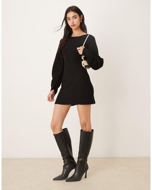 Gina Tricot Vestido Corto Moldeador De Manga Larga De Punto De - Negro