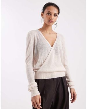 Motel Saroya Plunge Wrap Knitted Top - White