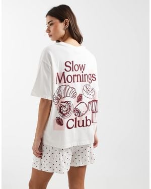 ASOS Slow Mornings Graphic Short Sleeve Tee And Short Pyjama Set - White
