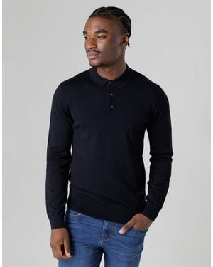 French Connection Long Sleeve Button Polo Top - Blue