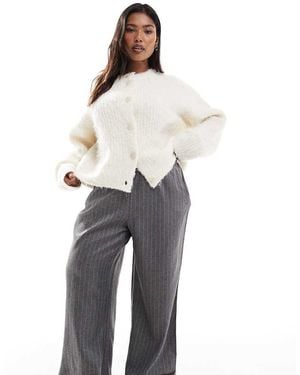 Vero Moda Pantalones Dad Gris Jaspeado De Pernera Ancha Con Raya Diplomática Y Cordón Ajustable En La Cintura De