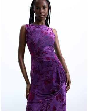 Desigual Midi Flocked Dress - Purple