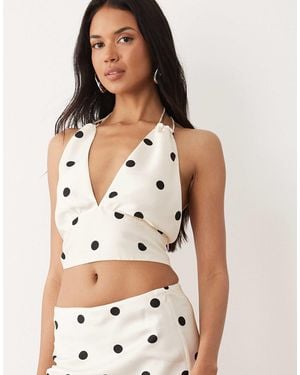 Bardot Pheobe Satin Plunge Halter Neck Top - Natural