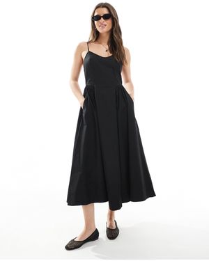 Threadbare Cotton Rich Midi Dress With Drop Waist - Black