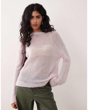 Mango Jersey Rosa Pálido Con Cuello Redondo Y Mangas Acampanadas De Mezcla De Lana De Alpaca De