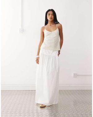 Monki Falda Larga Blanca Vaporosa Con Cintura Baja De Popelina De - Neutro