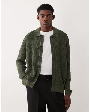 ASOS Relaxed Knitted Ribbed Button Through Cardigan - Green